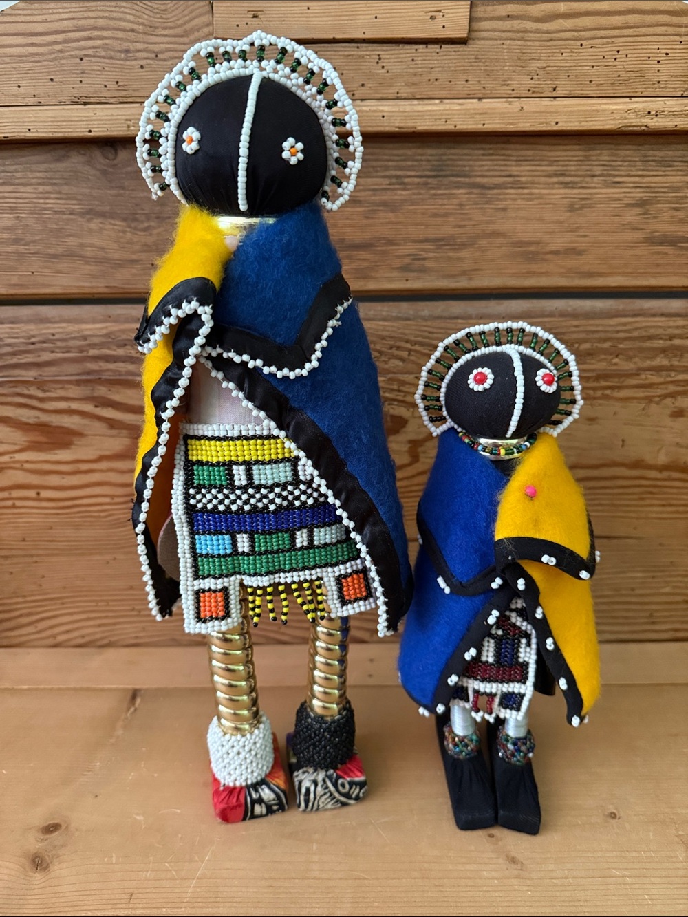 2 South African Ndebele Tribe Handmade Folk Art Beaded & Felt Dolls